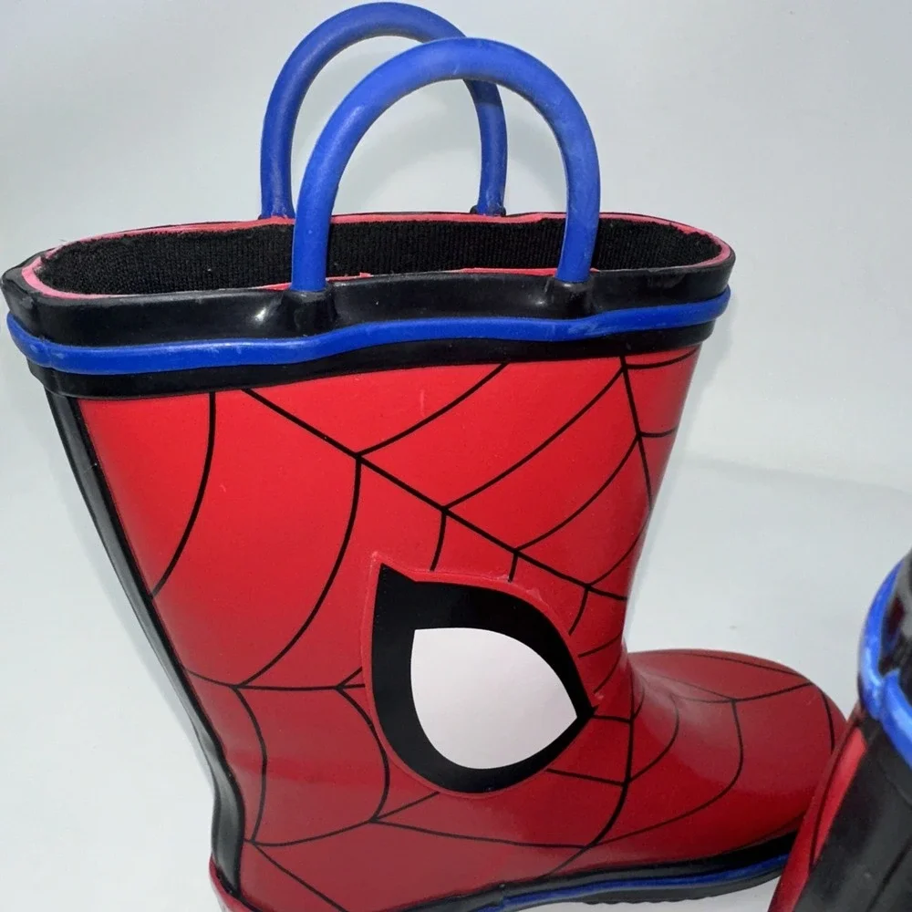 Marvel Spiderman Web Eyes‎ red Blue Rimmed Rain boots Kids Size 9/10